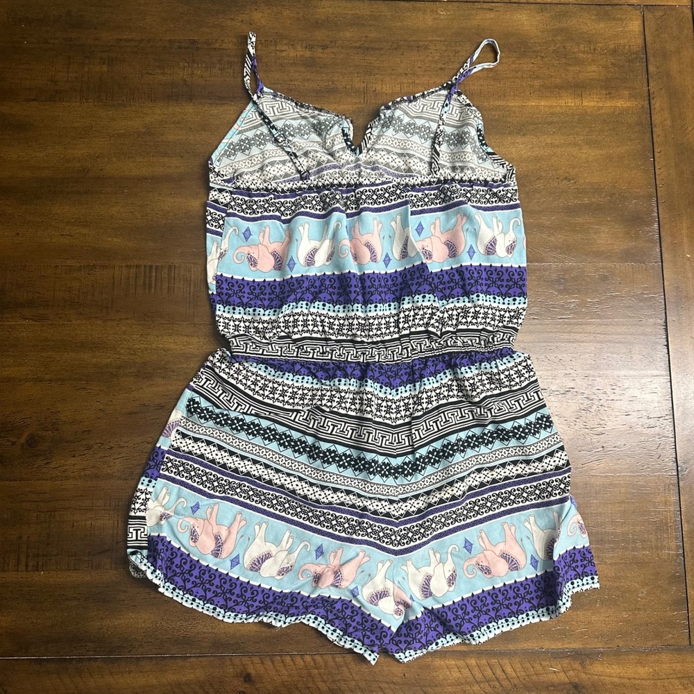 Rue21 Womens Blue Purple Elephant Print Boho Tassel Tie Romper Medium - Picture 7 of 7